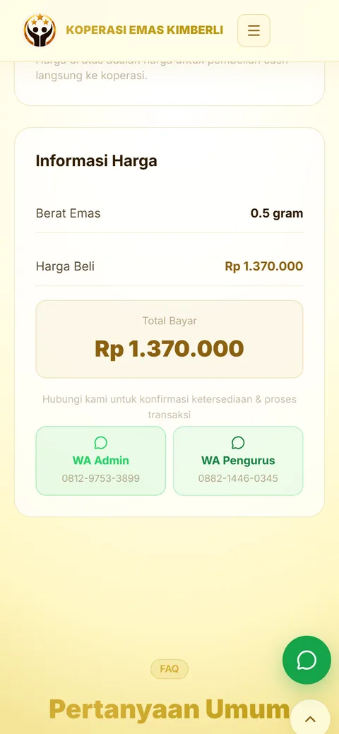 Gold price simulation result on a phone