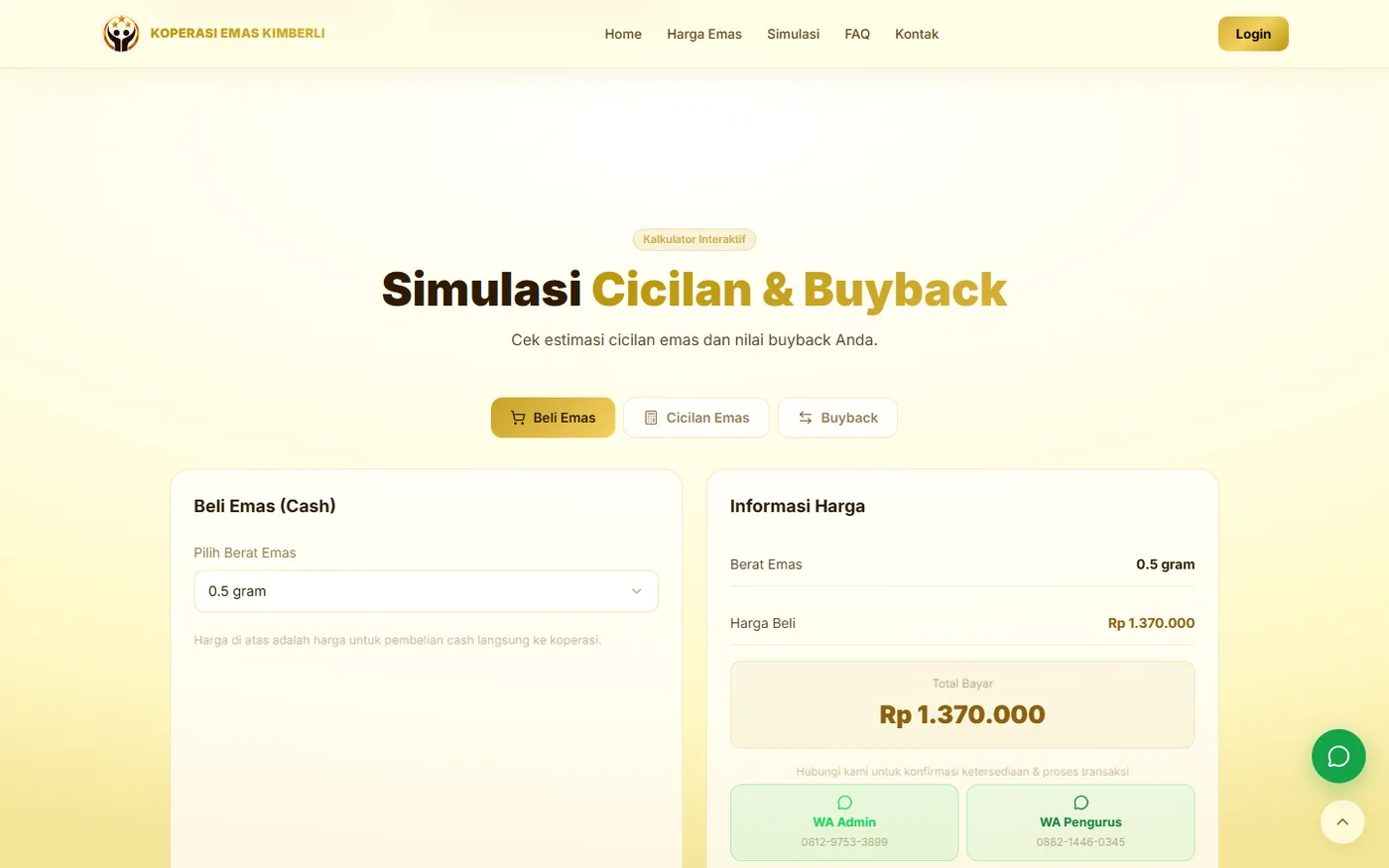 Gold purchase, instalment, and buyback simulator